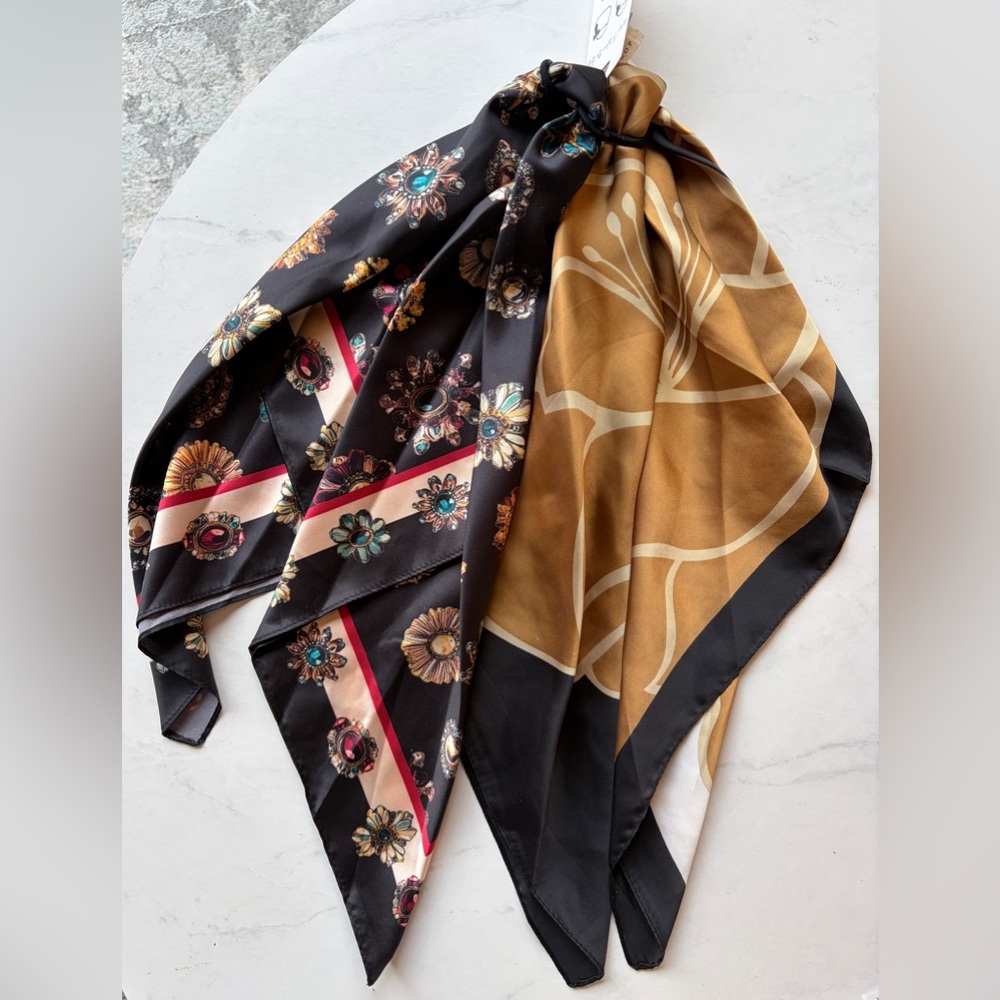 RARE! NWT Anthropologie Icon Hair Scarves, Set of 2, Gens & Black Floral